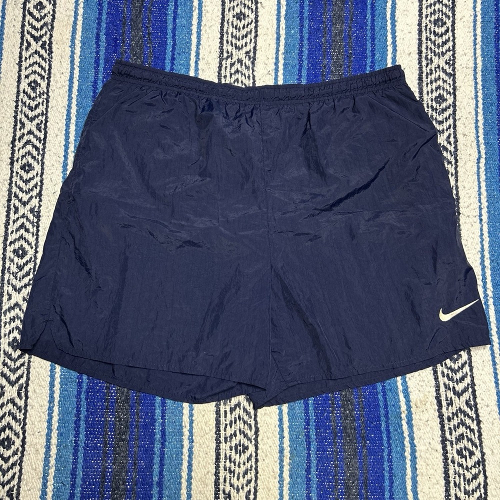 Vintage Nike Swim Shorts Mens Large Blue 90s Lined Nylon Bathing Suit USA Made
